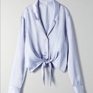 Aritzia Wilfred Tie-Front Blouse in Pale Violet Size Medium